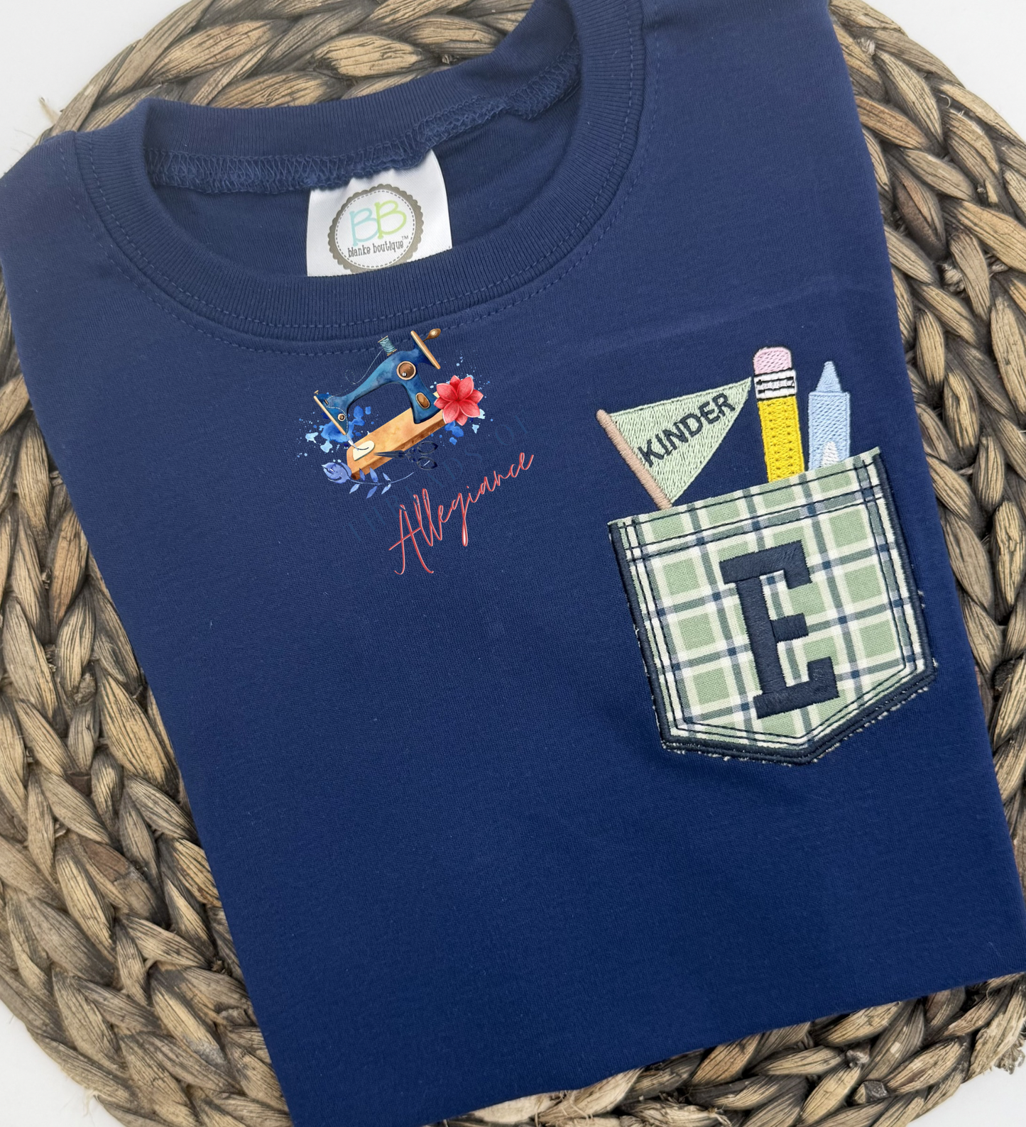 Faux appliqué pocket with initial and minis