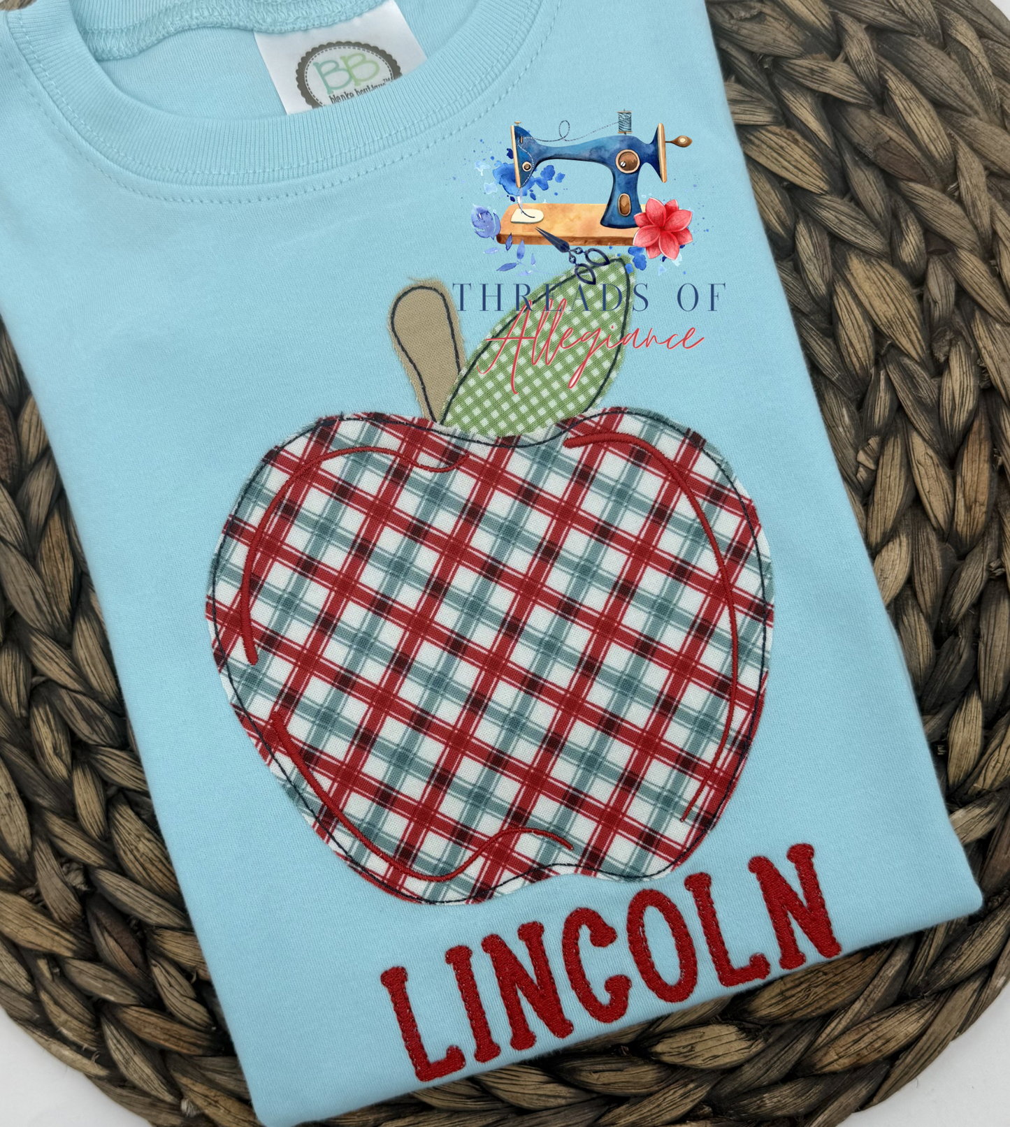 Plaid apple appliqué