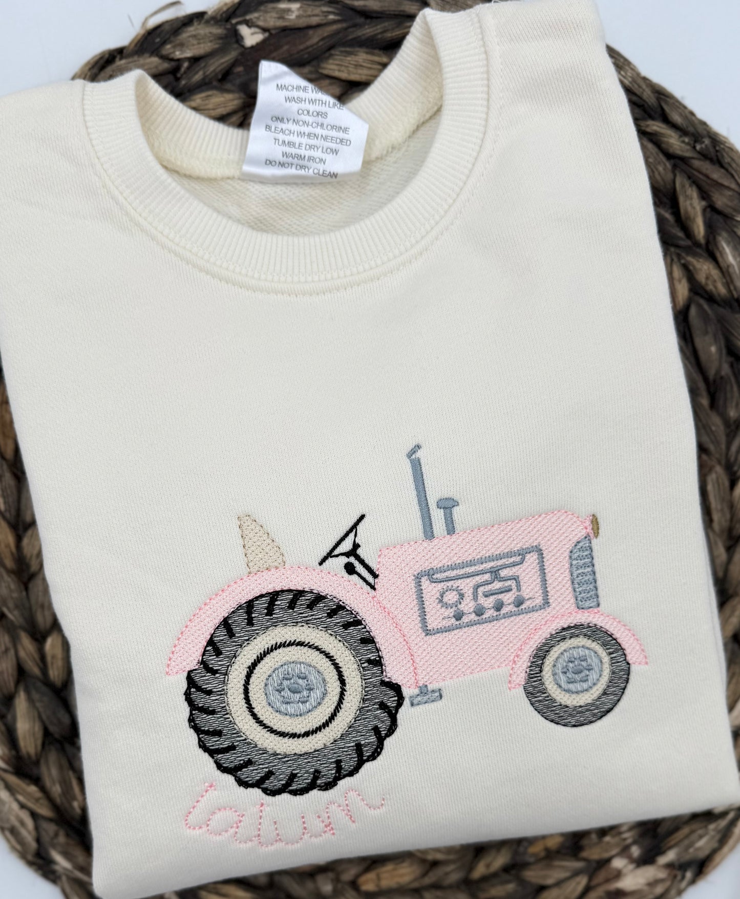 Pink Tractor on Ivory Tee or Sweatshirt