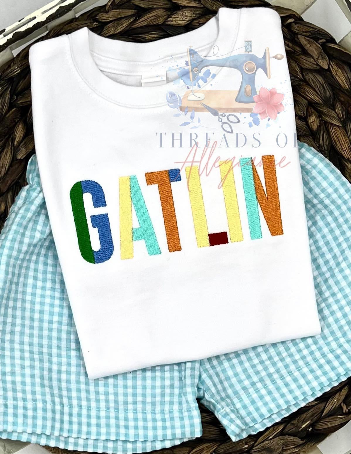 Colorful block name shirt