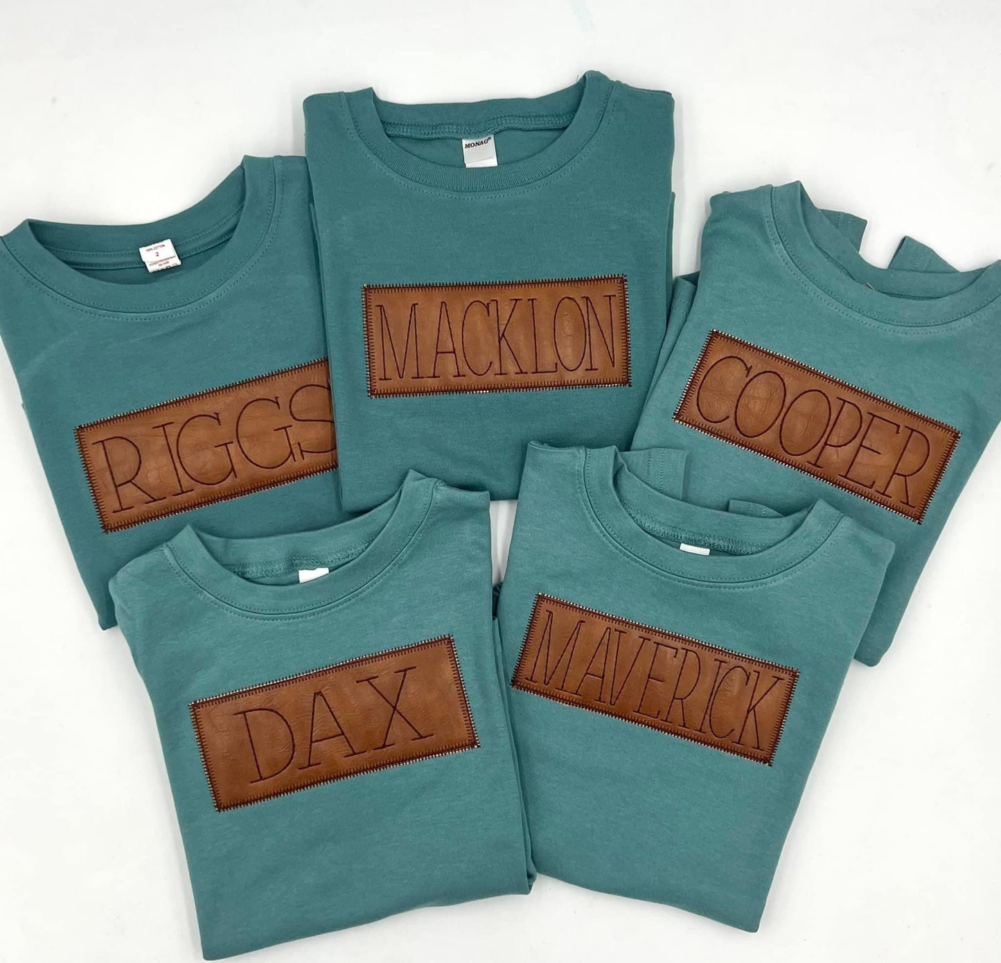 Faux leather patch rompers and shirts