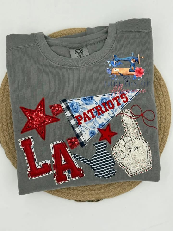 Grey garment with LIBERTAS collage