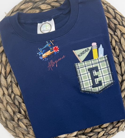 Faux appliqué pocket with initial and minis