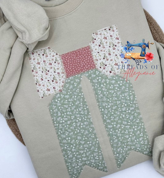 Quilted long bow appliqué sweatshirt