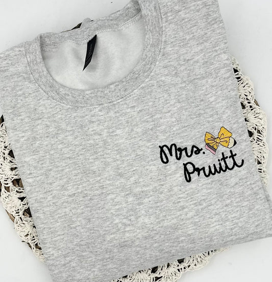 Pencil bow personalized crewneck or tee