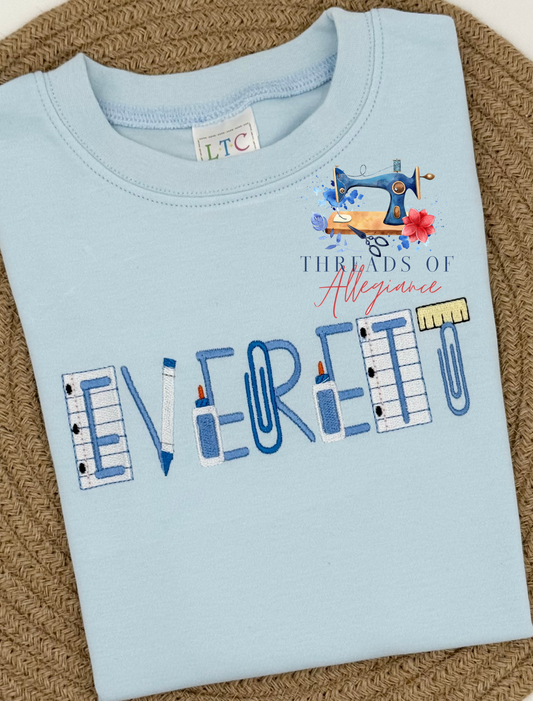 Personalized school supply name tee