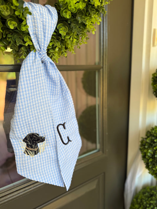 Blue Gingham Labrador Retriever Wreath sash