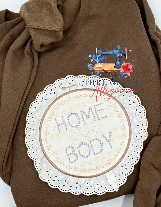 Grandmacore embroidery hoop “homebody” sweatshirt or tee