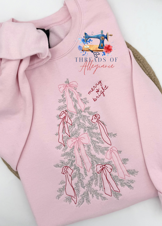 Merry + Bright tree with bows